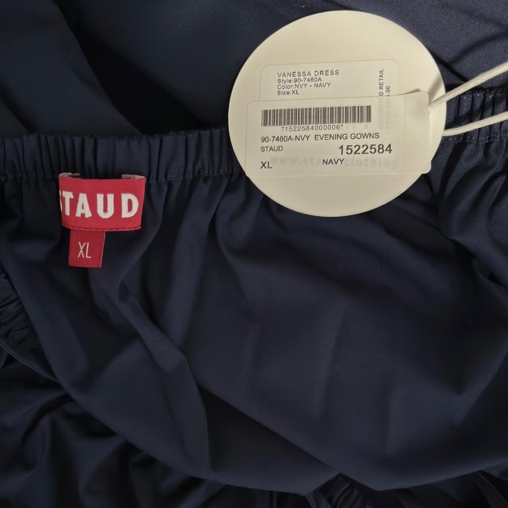 STAUD Vanessa halterneck cotton blend poplin dress pocket tie back midi navy xl - Picture 13 of 14